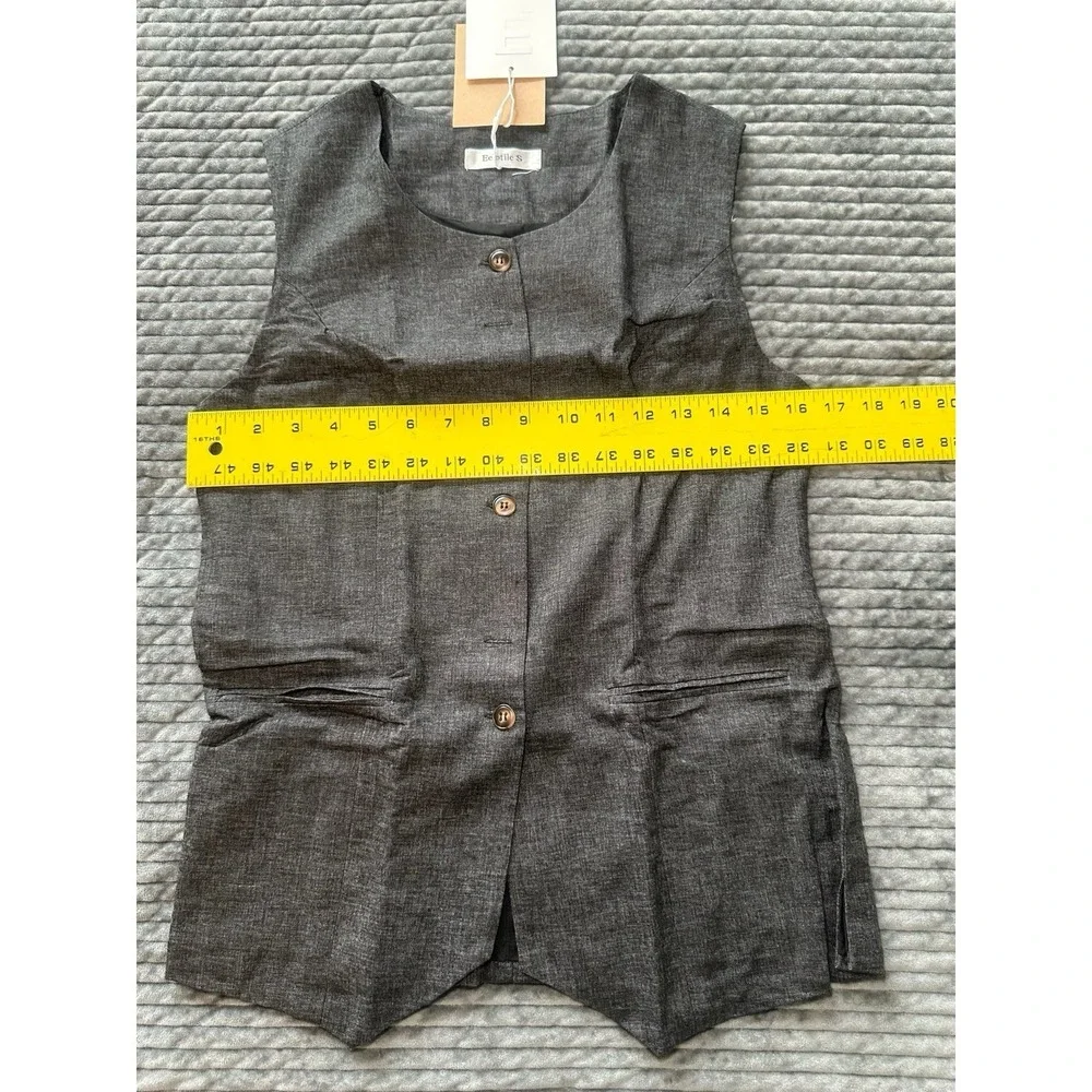 Eelotile Linen Blend Mid Length Sleeveless Button Down Waistcoat Vest Sz Small - Picture 5 of 12
